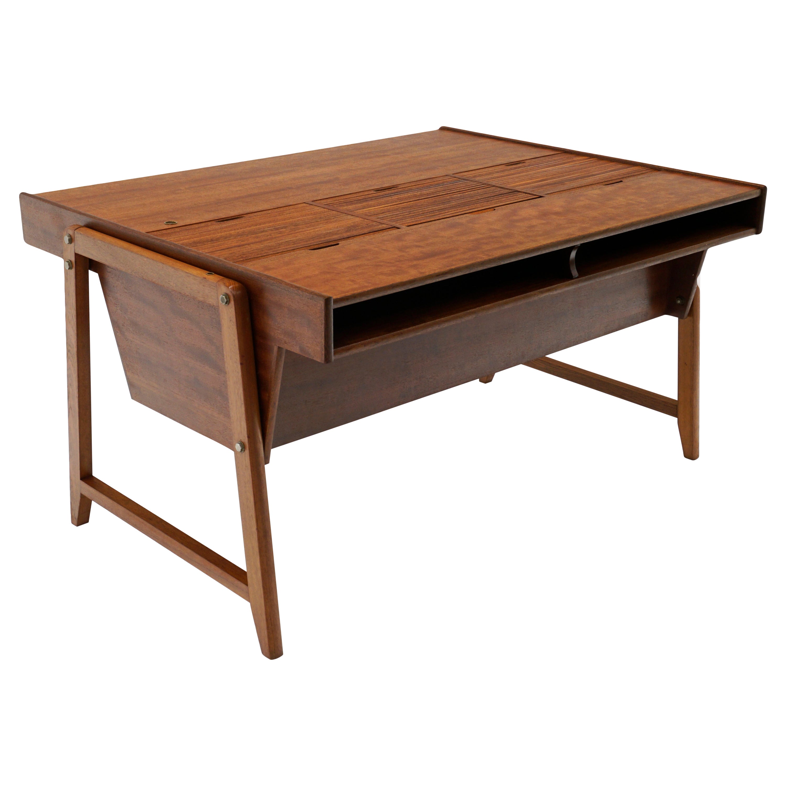 Danish Modern "Eden" Partners Desk, Large Surface with Roll Top File Cabinets For Sale