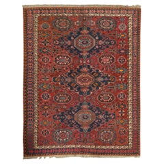 Alfombra Sumak Tradicional Tejida a Mano de Lujo Semi Antigua Azul Marino / Rojo Fino