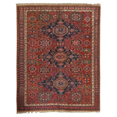 Traditional Handwoven Luxury Semi Antique Navy / Red Fine Sumak Rug