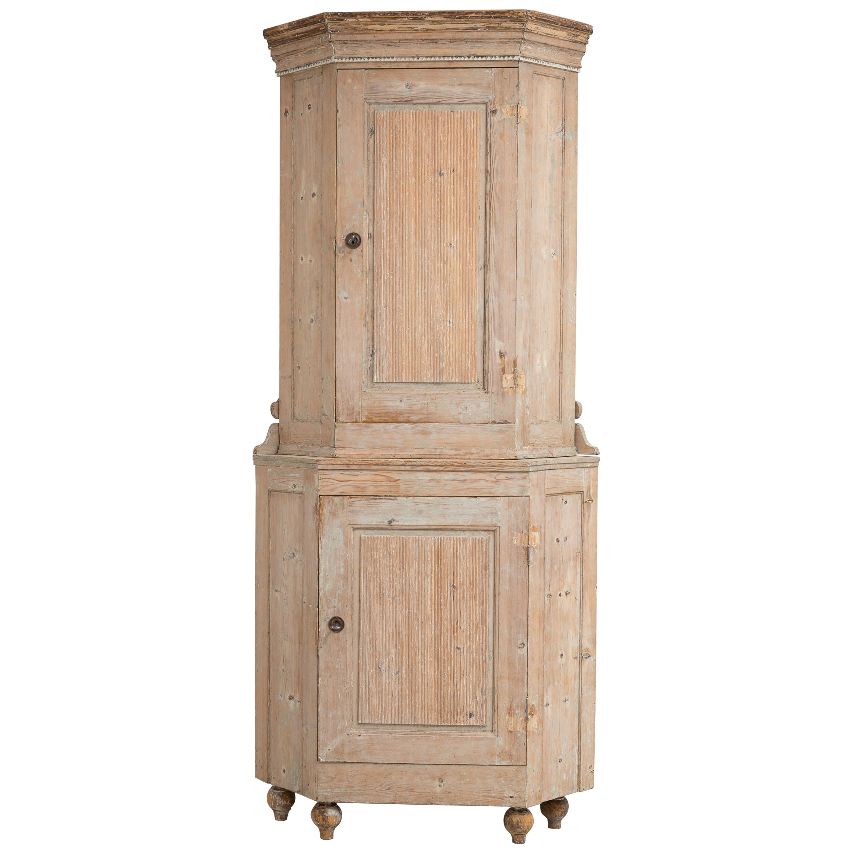 18th Century Swedish Gustavian Tall Pine Corner Cabinet