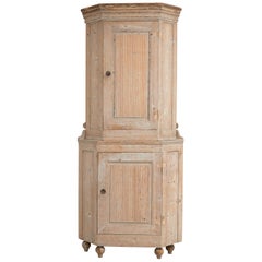 18th Century Swedish Gustavian Tall Pine Corner Cabinet
