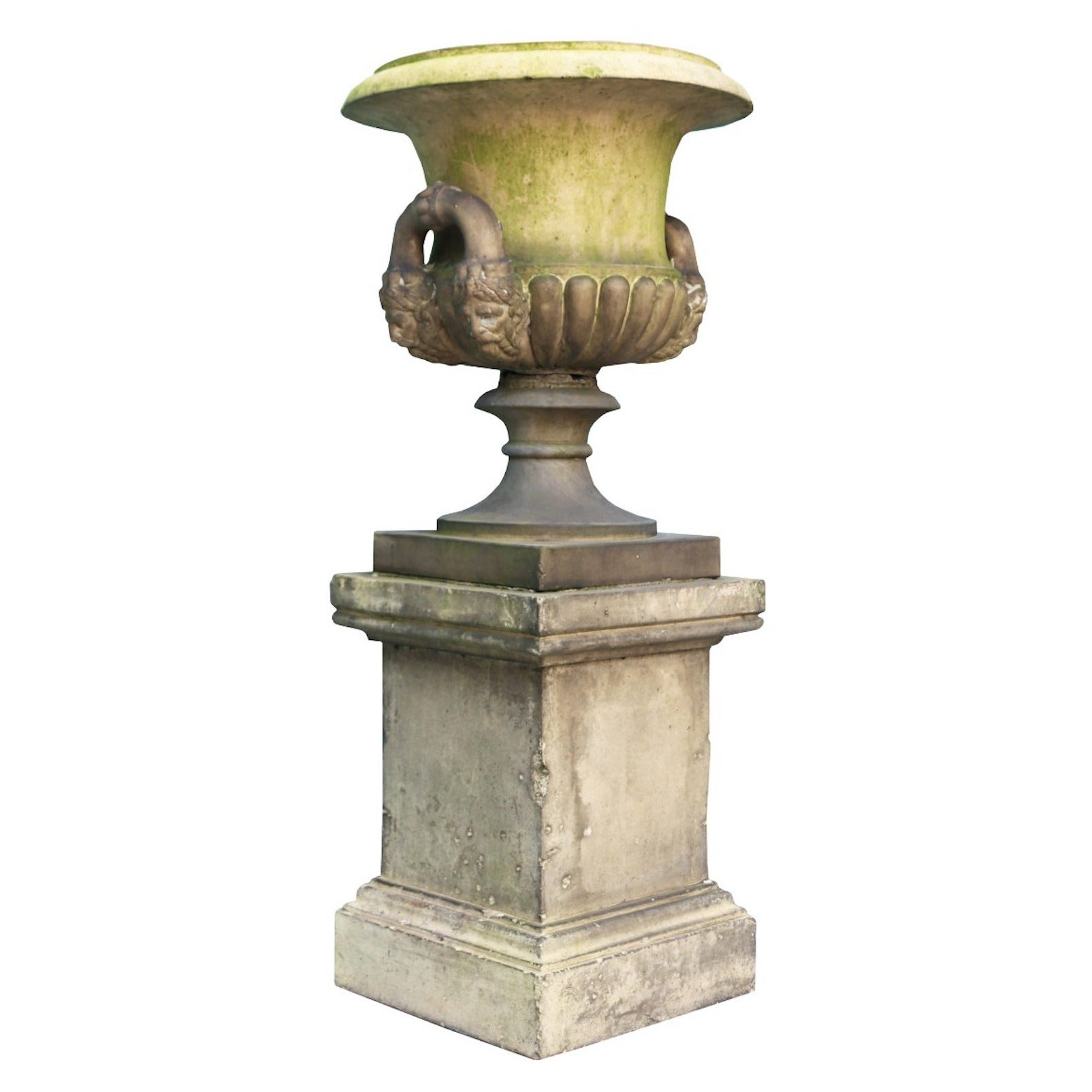 Set of Four Cement Urns with Ram Heads at 1stDibs