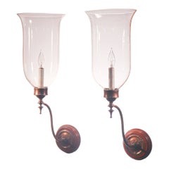Pair of Antique English Hurricane Shade Wall Sconces