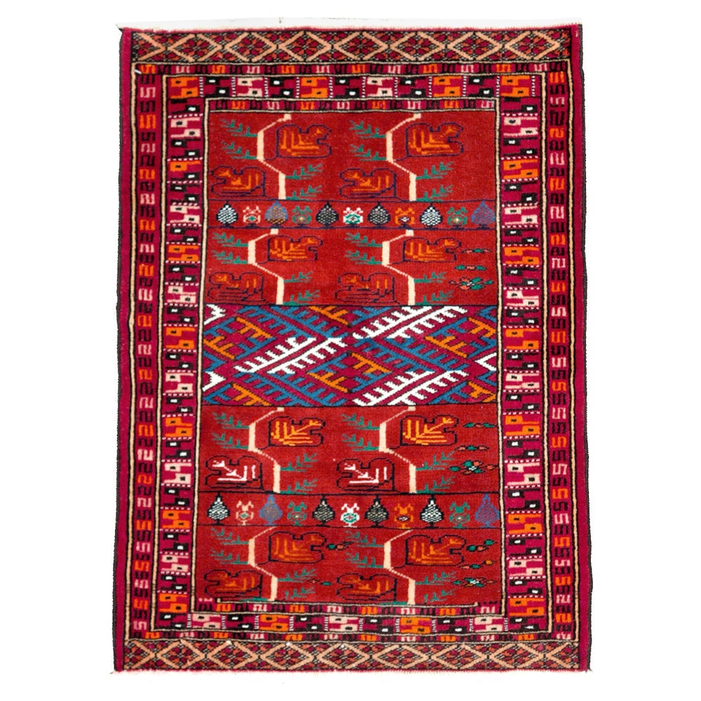 Petit tapis turkoman d'Asie centrale fait à la main du milieu du 20e siècle