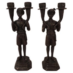 Pair of Vintage Bronze Finished Soldiers Candle Holders
