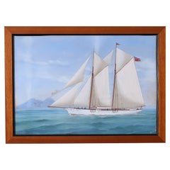 Antique Marine Painting of a Yacht by Antonio De Simone