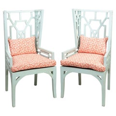 Pair of Lattice Painted Decorative Chairs