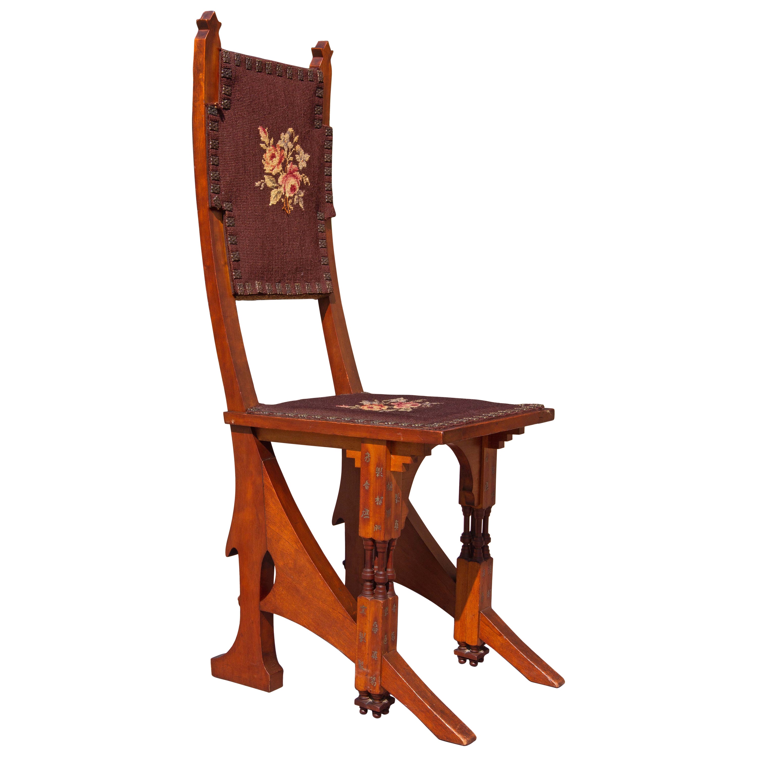 Carlo Bugatti Art Nouveau Walnut Side Chair with Pewter Inlay