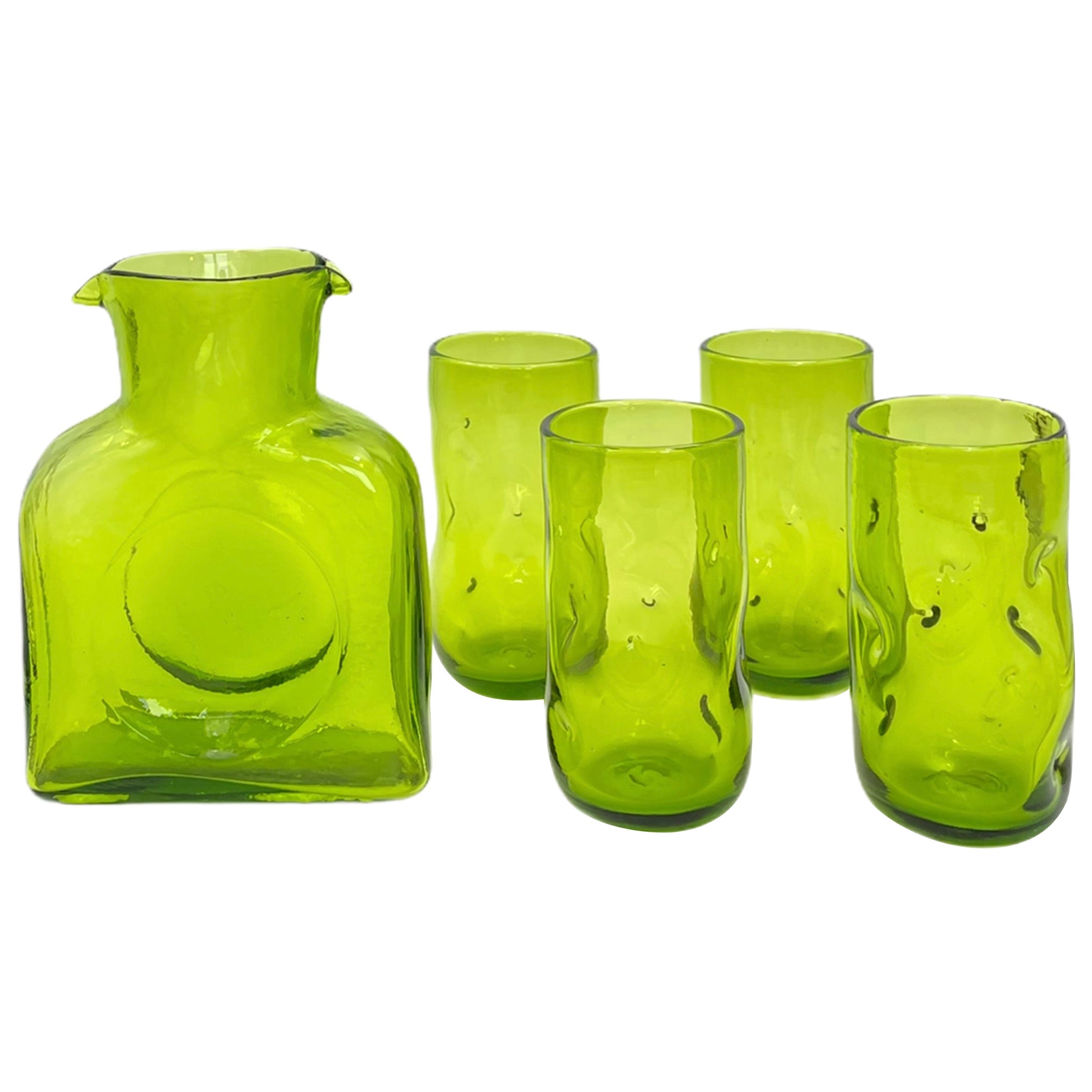 Blenko Glass Double Spouted Pitcher Decanter Set For Sale