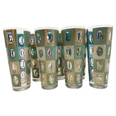 Vintage Georges Briard Tom Collins Glasses in the Scotch Pattern in Aqua