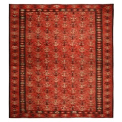 Vintage Midcentury Pirot Salmon Red and Brown Wool Kilim Rug by Rug & Kilim