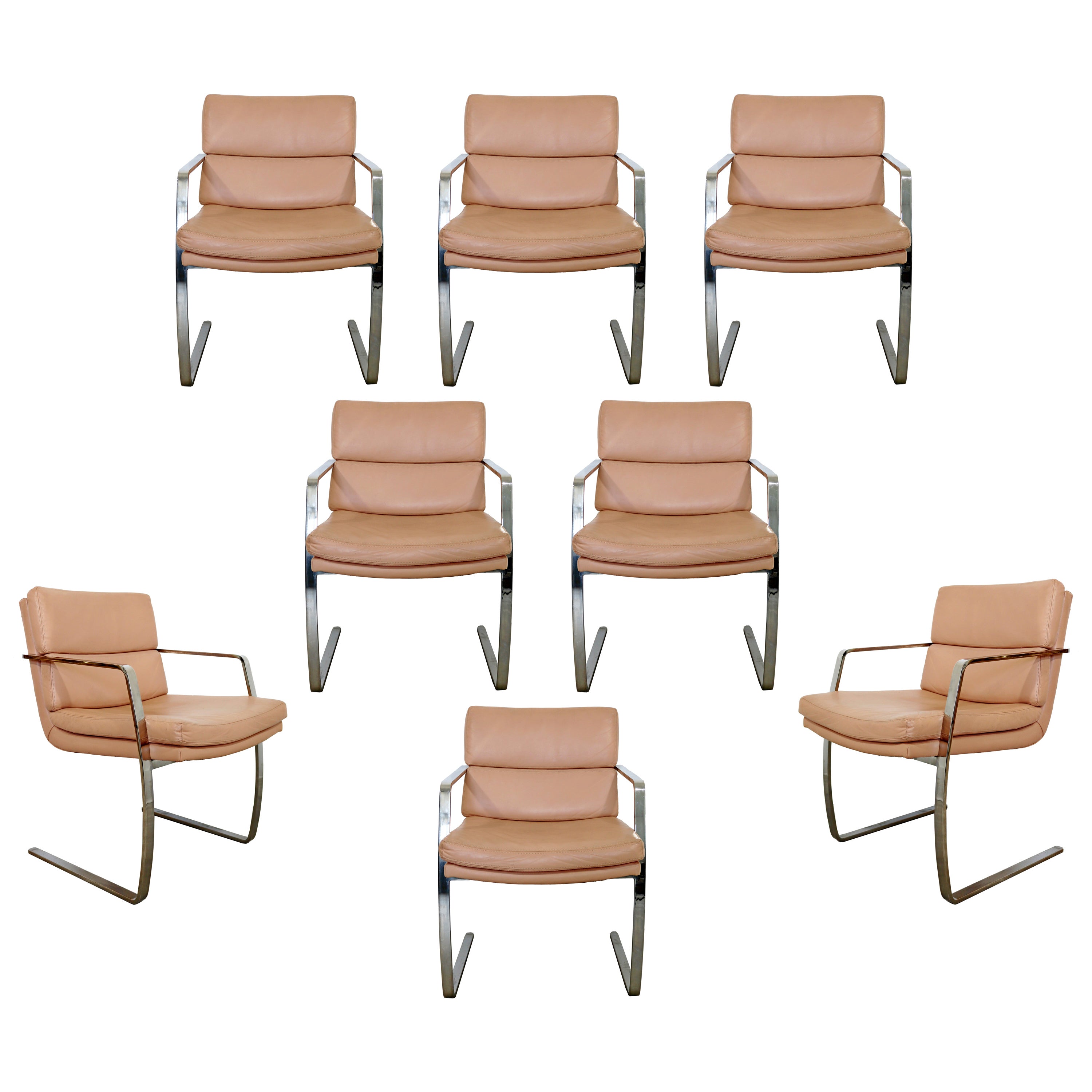 Mid-Century Modern Preview Pace Set of 8 Cantilever Chrome Dining Chairs, 1970s