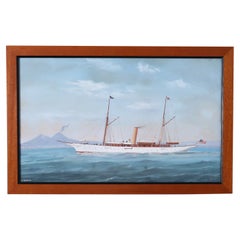 Antique Framed Painting of a Yacht by Antonio De Simone