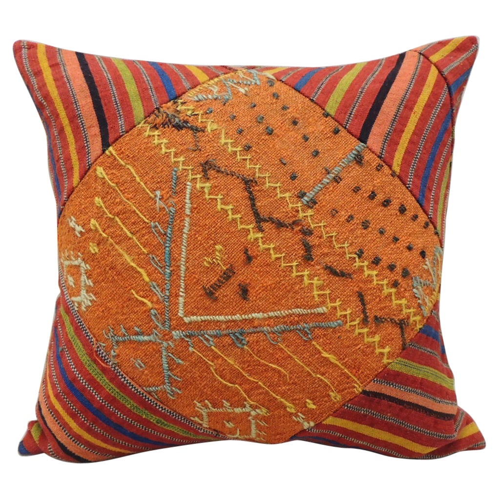 Vintage Orange Patchwork Square Woven Decorative Pillow