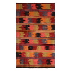 Retro Midcentury Afyon Geometric Multicolor Wool Kilim Rug by Rug & Kilim