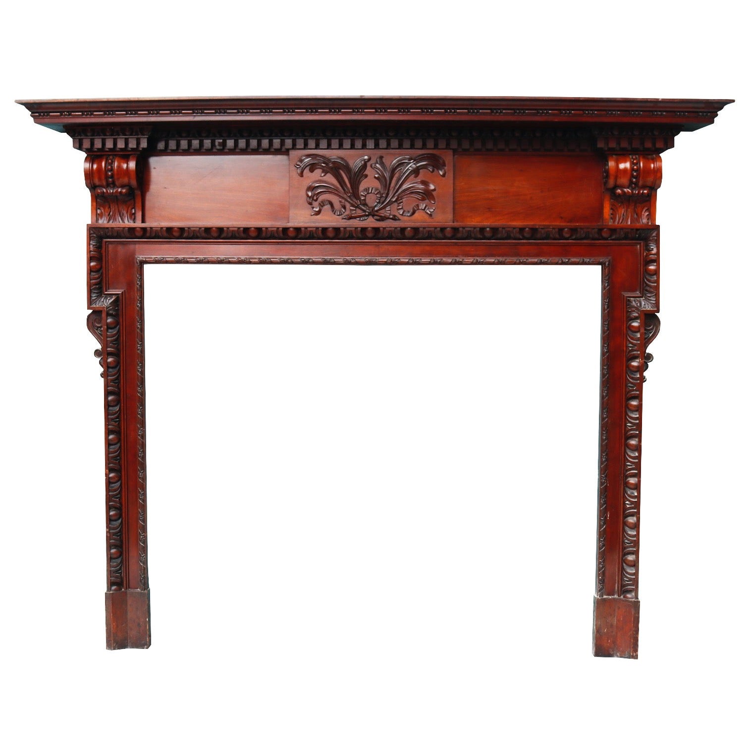 Antique Neoclassical Style Carved Wooden Mantel For Sale