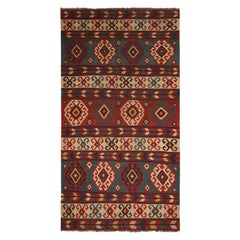 Mid-Century Azerbaijan grüner und roter Woll-Kelim-Teppich in Beige von Teppich & Kelim