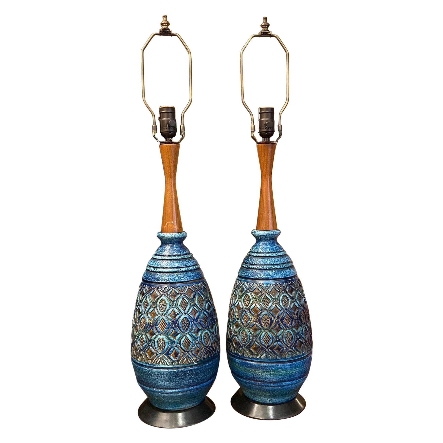 Pair of Italian Mid Century Ceramic Table Lamps For Sale