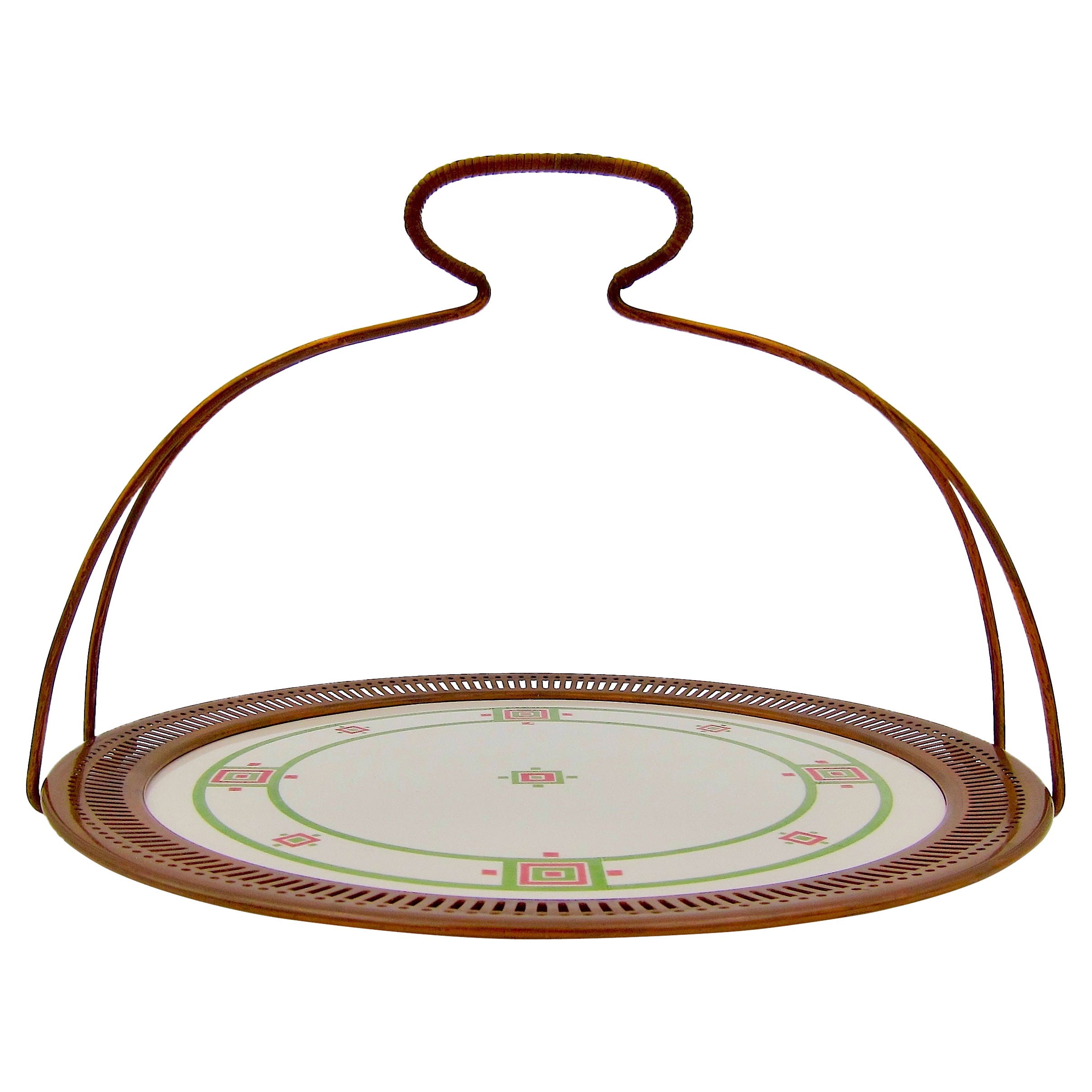 Secessionist Tray or Platter with Copper Rim and Detachable Handle
