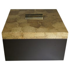 Contemporary Brown & Gold Textured and Lacquered Wooden Square Box