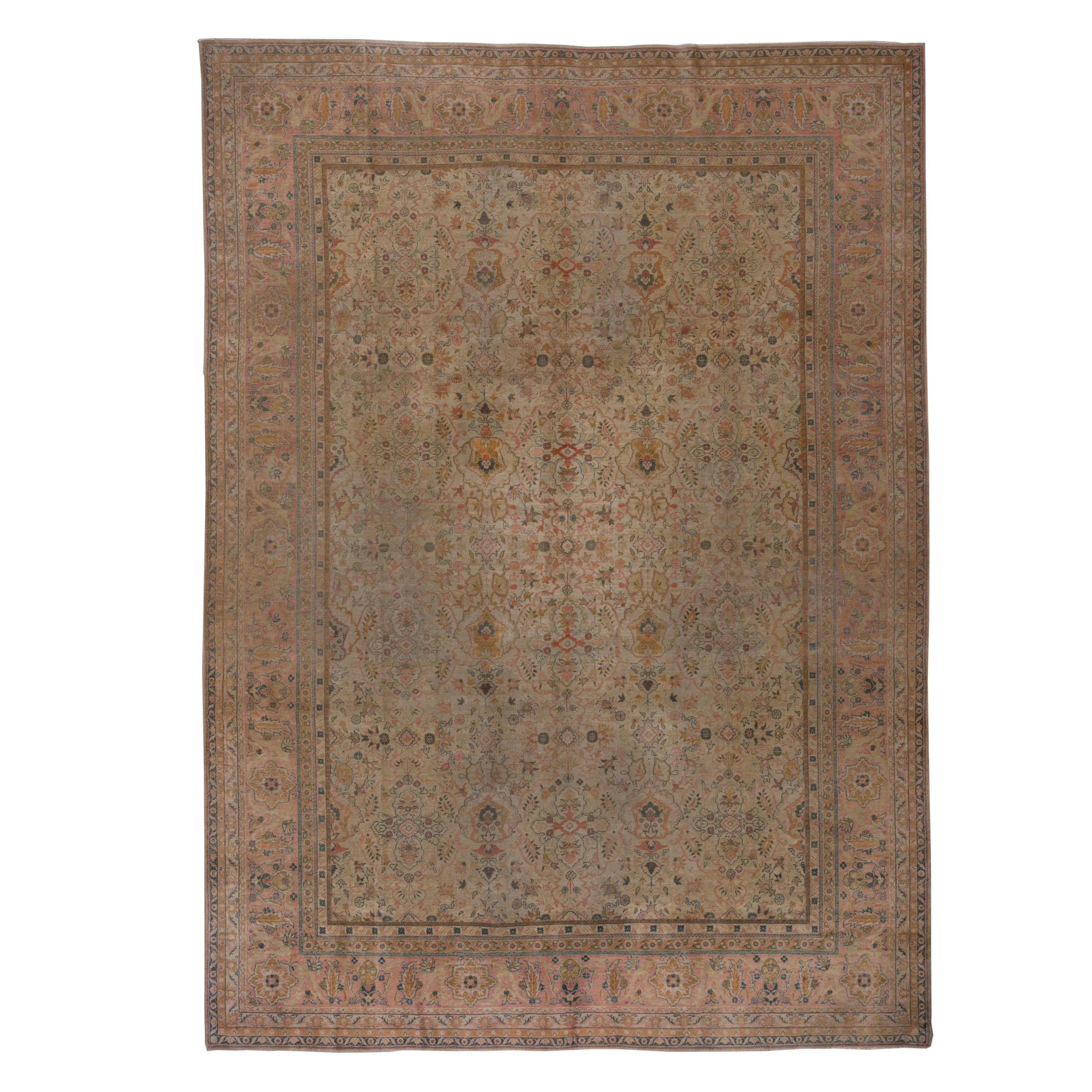 Antique Turkish Sivas Carpet, Allover Neutral Field & Colorful Accents For Sale