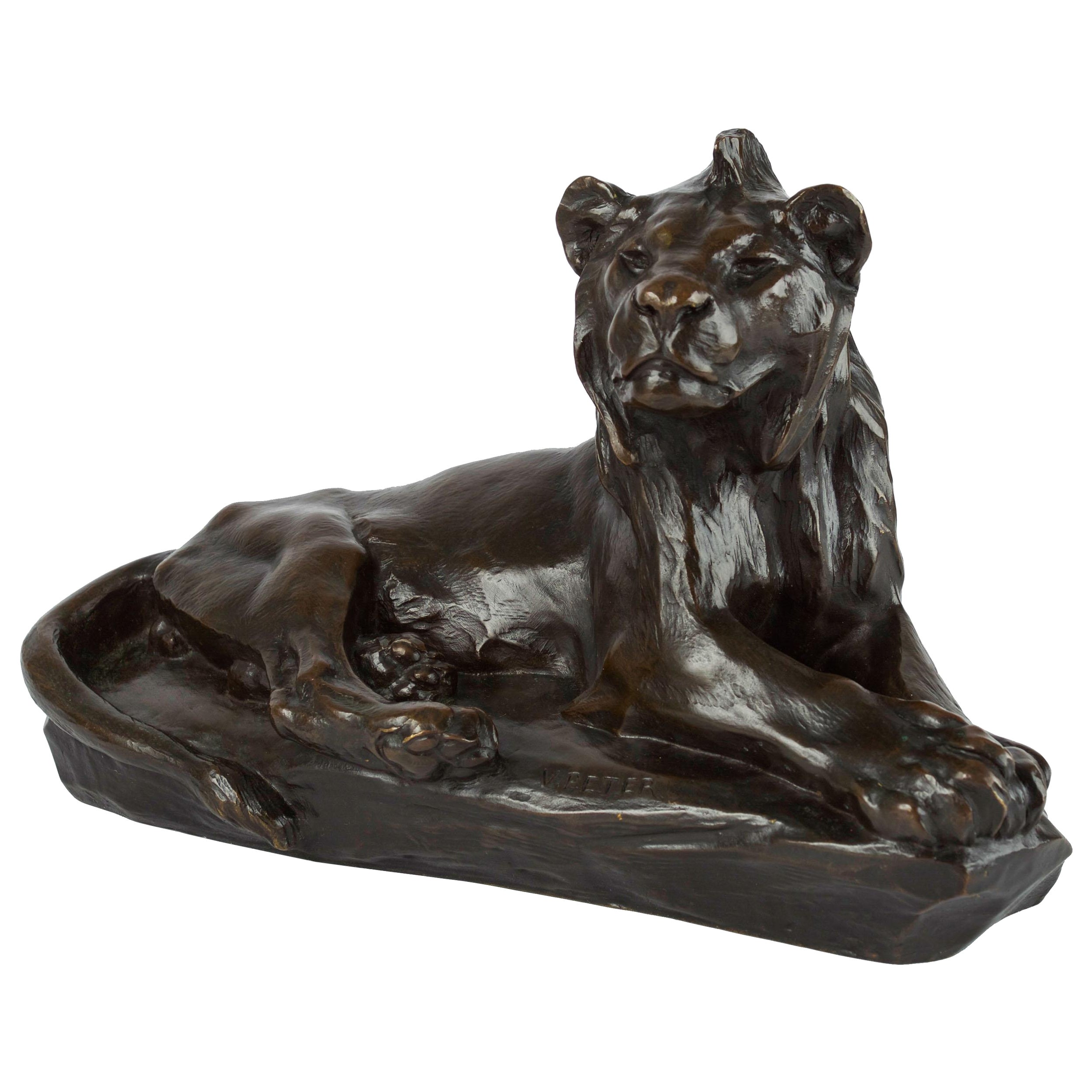 Antike französische Bronzeskulptur „Lion Cub of Atlas“, Victor Peter & Susse Freres