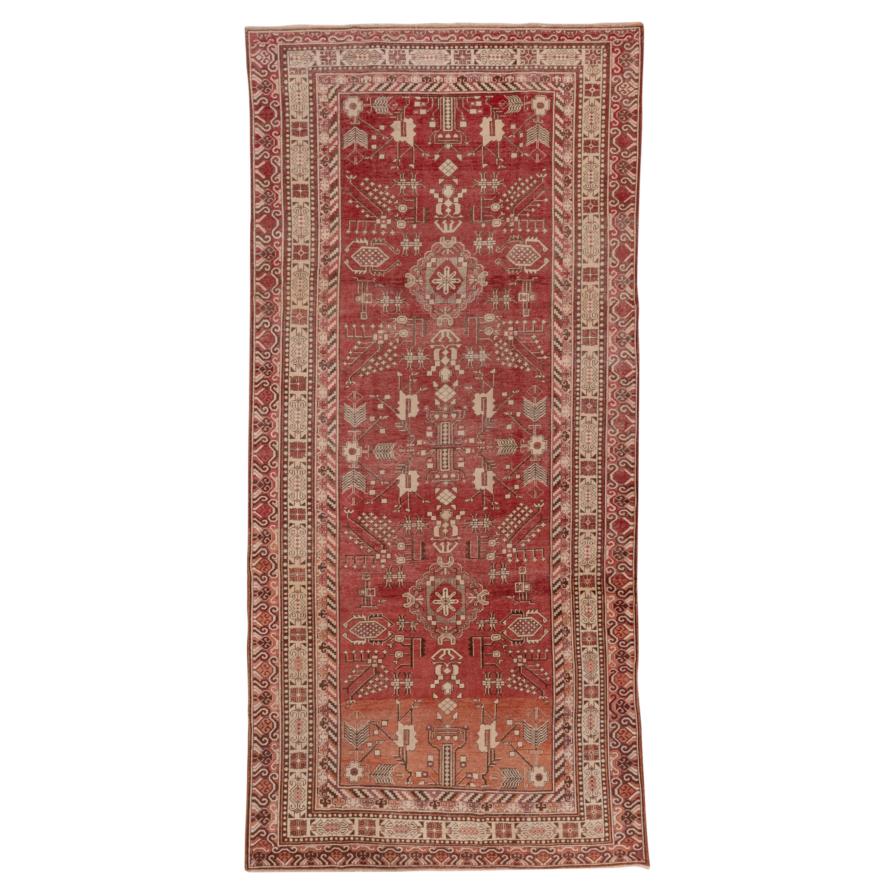 Antique Khotan Gallery Rug, Red & Orange Allover Field, Circa 1920s