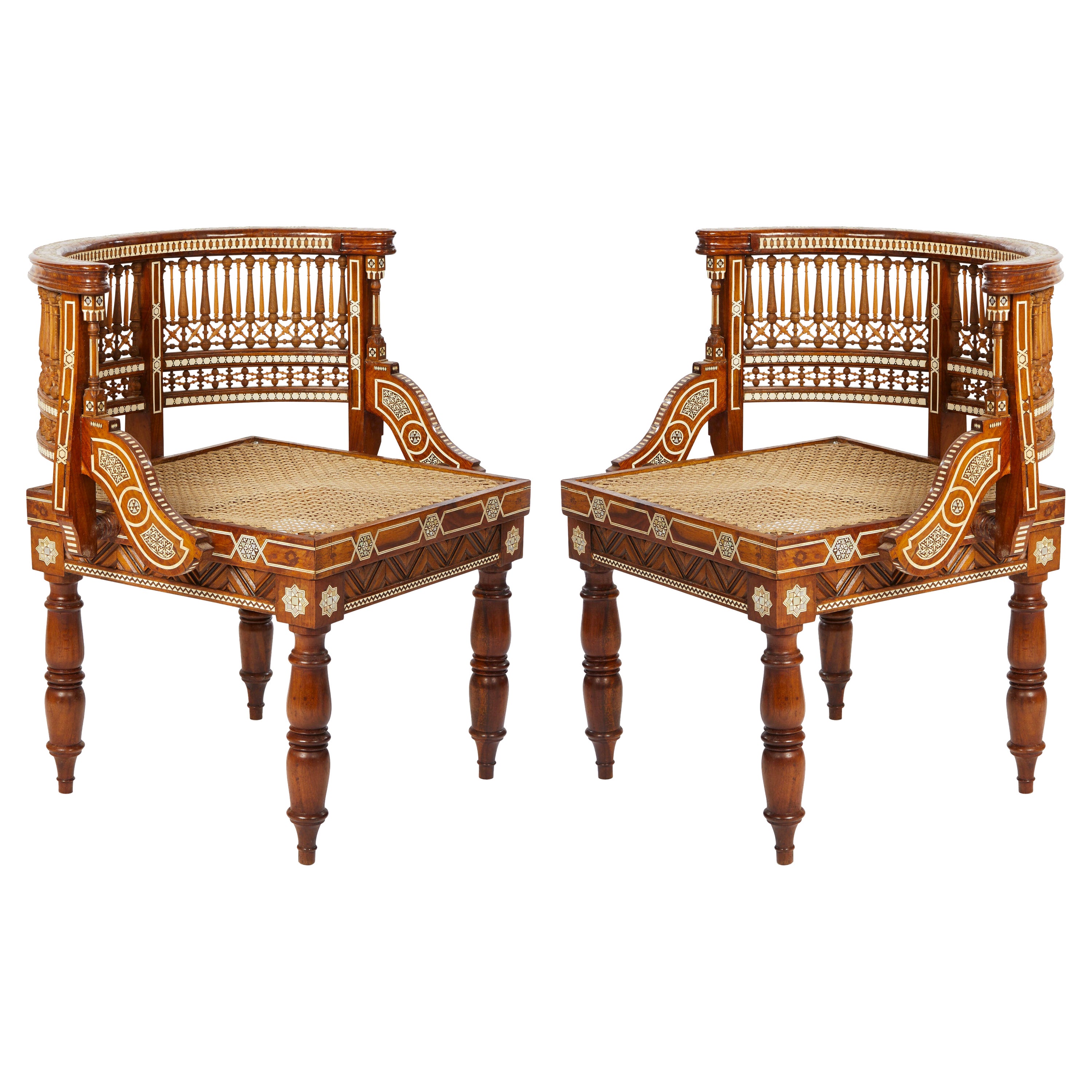 Pair of Moroccan Inlaid Rosewood Chairs