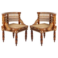 Pair of Moroccan Inlaid Rosewood Chairs