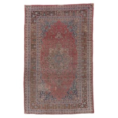 Antiker türkischer Oushak-Teppich, Palette in Rosa und Blau