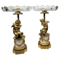 Pair of Gilt Bronze Marble and Crystal Centerpieces 19C