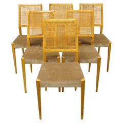 Mid Century Danish Modern Birch Wood Cane Back Dining Side Chairs, Set of 6