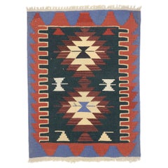 Used Persian Shiraz Kilim Rug, Luxury Lodge Meets Nomadic Charm