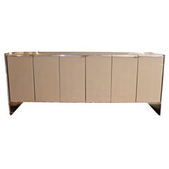 Contemporary Modern Ello Mirrored Glass & Curved Chrome Credenza Sideboard 1980s