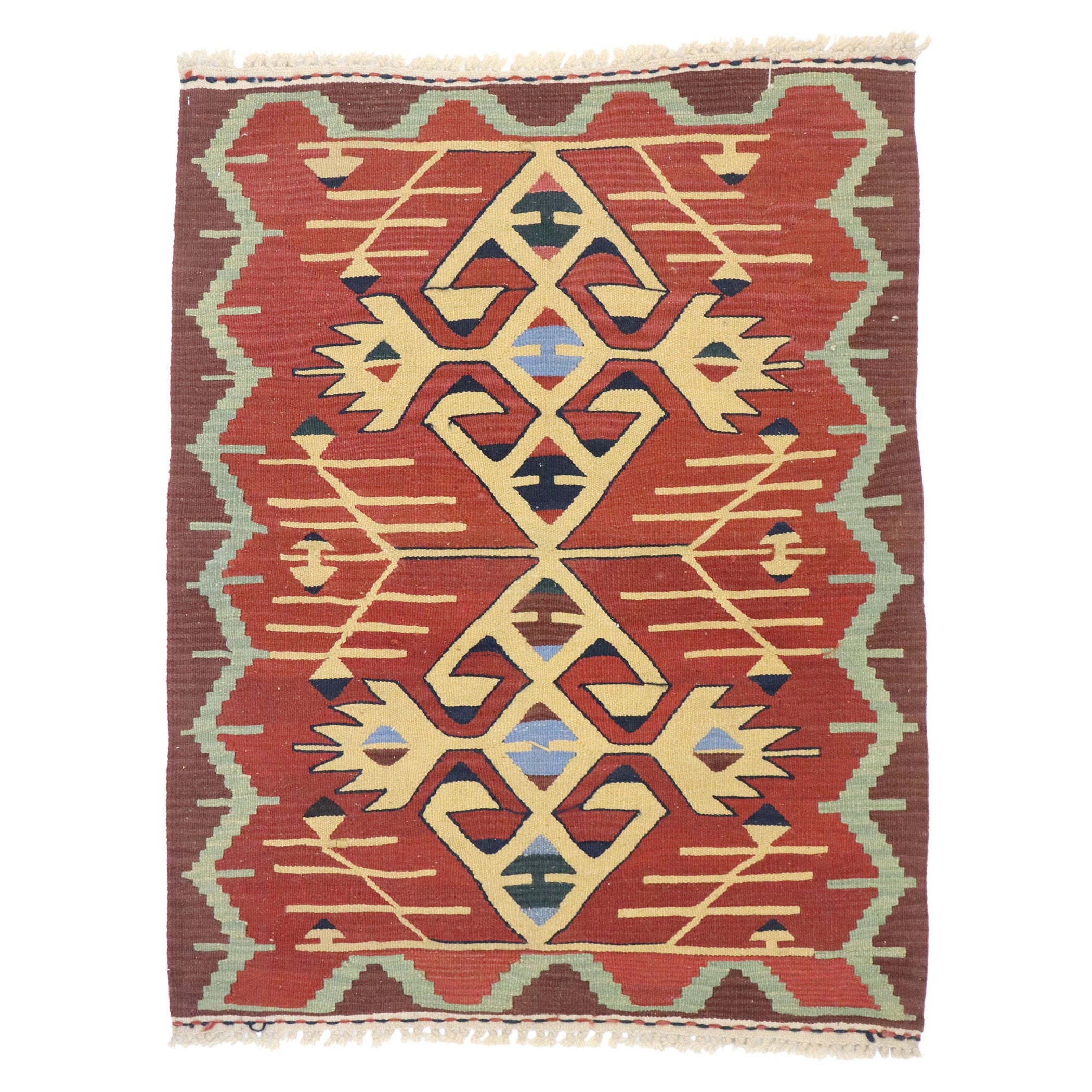 Vintage Persian Shiraz Kilim Rug, Modern Southwest Style Meets Luxury Lodge For Sale