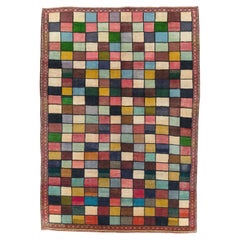 Mid-20th Century Colorful Persian Gabbeh Checkerboard Room Size Accent Rug