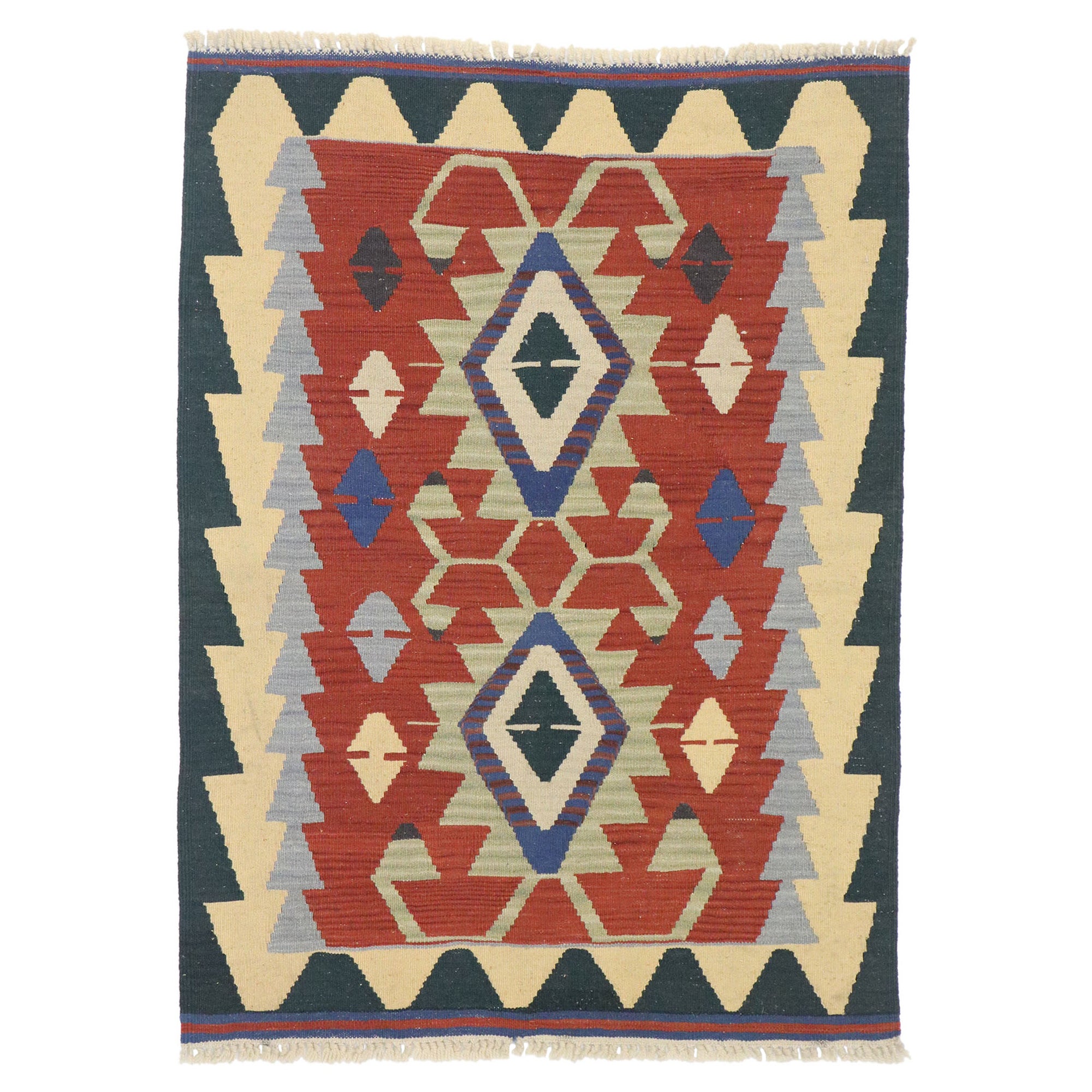 Vintage Persian Shiraz Kilim Rug, Luxury Lodge Meets Nomadic Charm For Sale