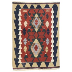 Used Persian Shiraz Kilim Rug, Luxury Lodge Meets Nomadic Charm