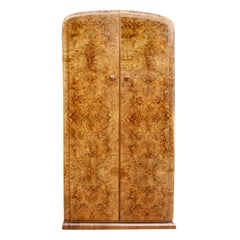 Art Deco Burl Walnut Single Wardrobe, circa 1930, English