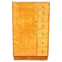 Vintage Art Deco Blonde Burr Walnut Compactum Tallboy, c1930, English