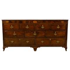Antique English 1820s Mahogany Nine-Drawer Dresser with Marquetry and Reeded Motifs