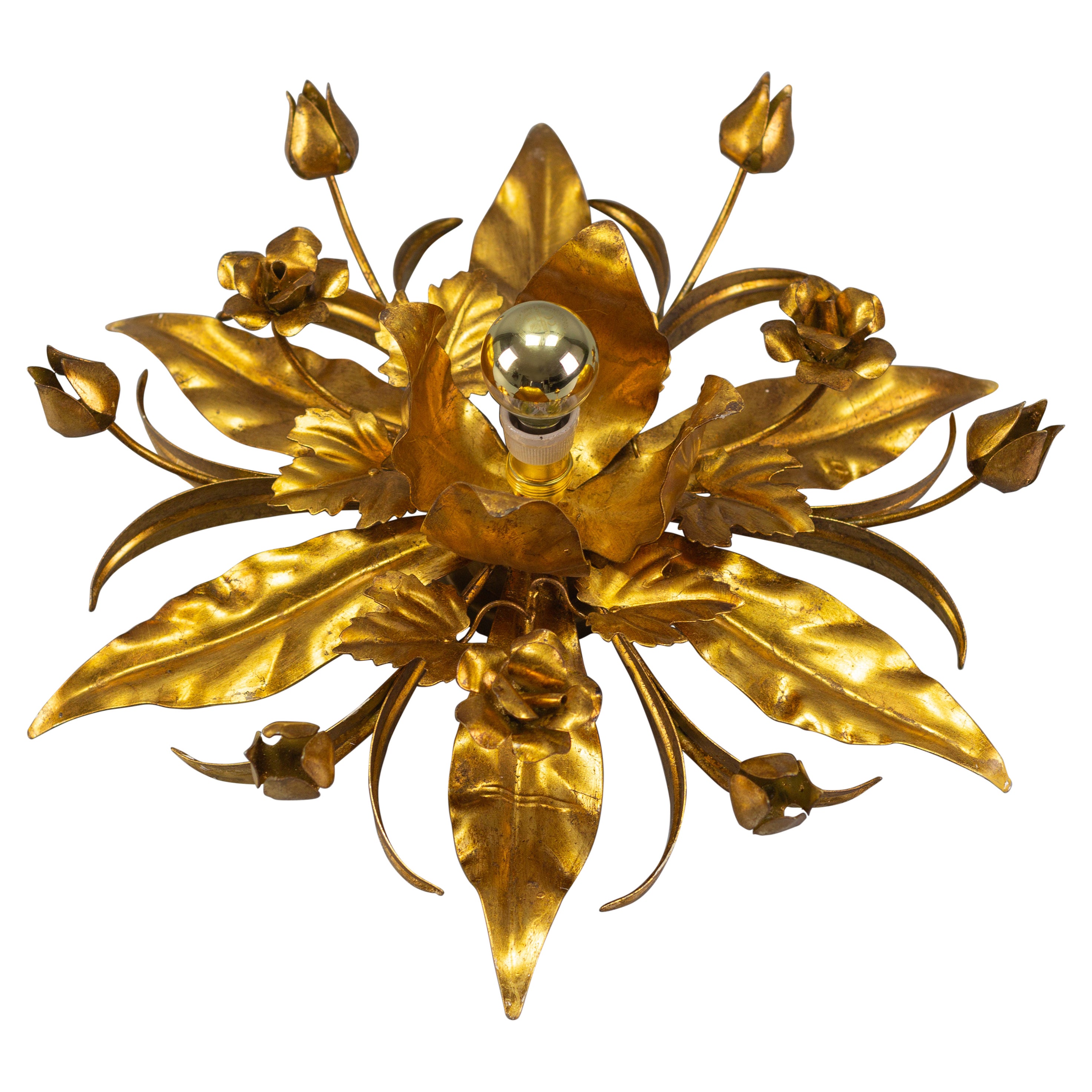 Gilt Metal Flower Shaped Flush Mount or Wall Light by Hans Kögl