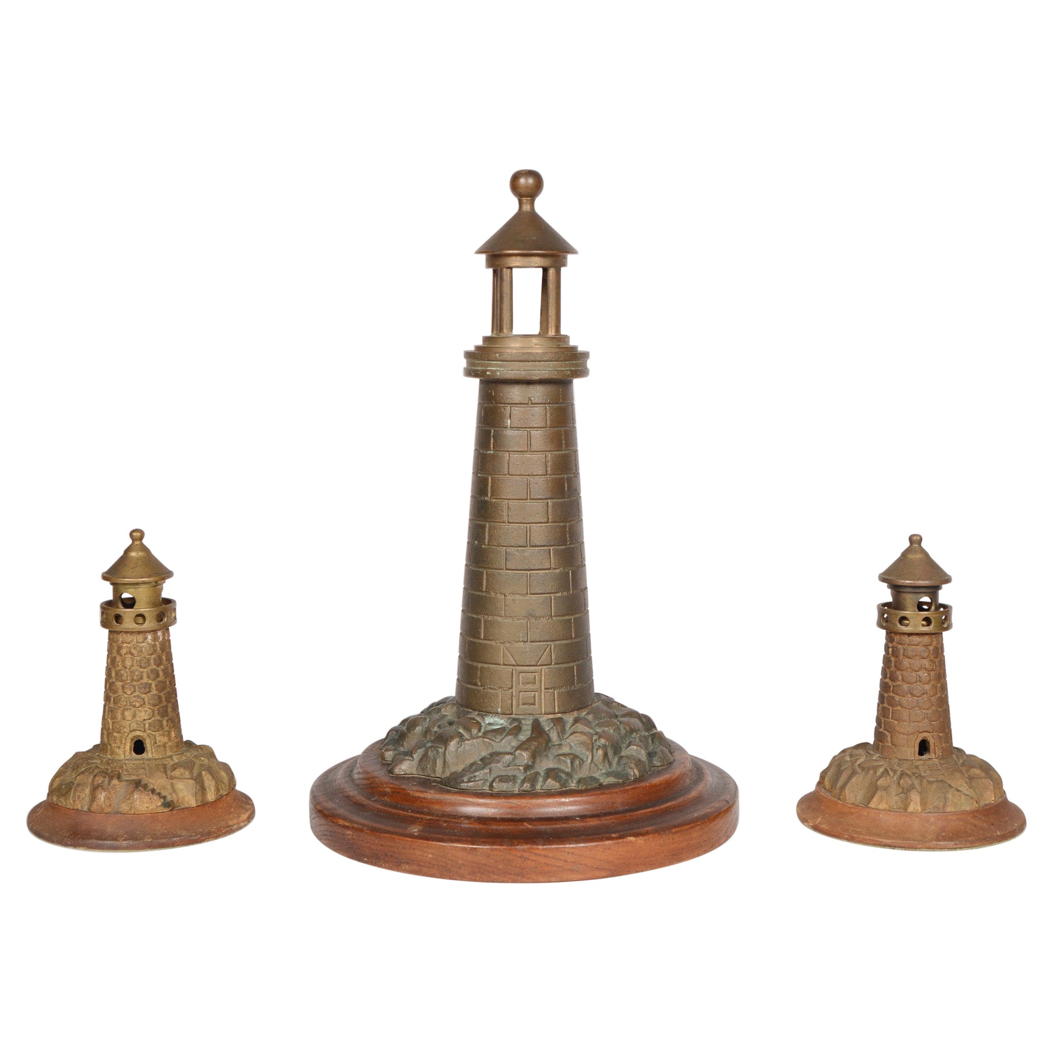 Brass Lighthouse Lamp with Two Lighthouse Garnitures Early 20th Century