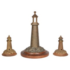 Brass Lighthouse Lamp with Two Lighthouse Garnitures Early 20th Century