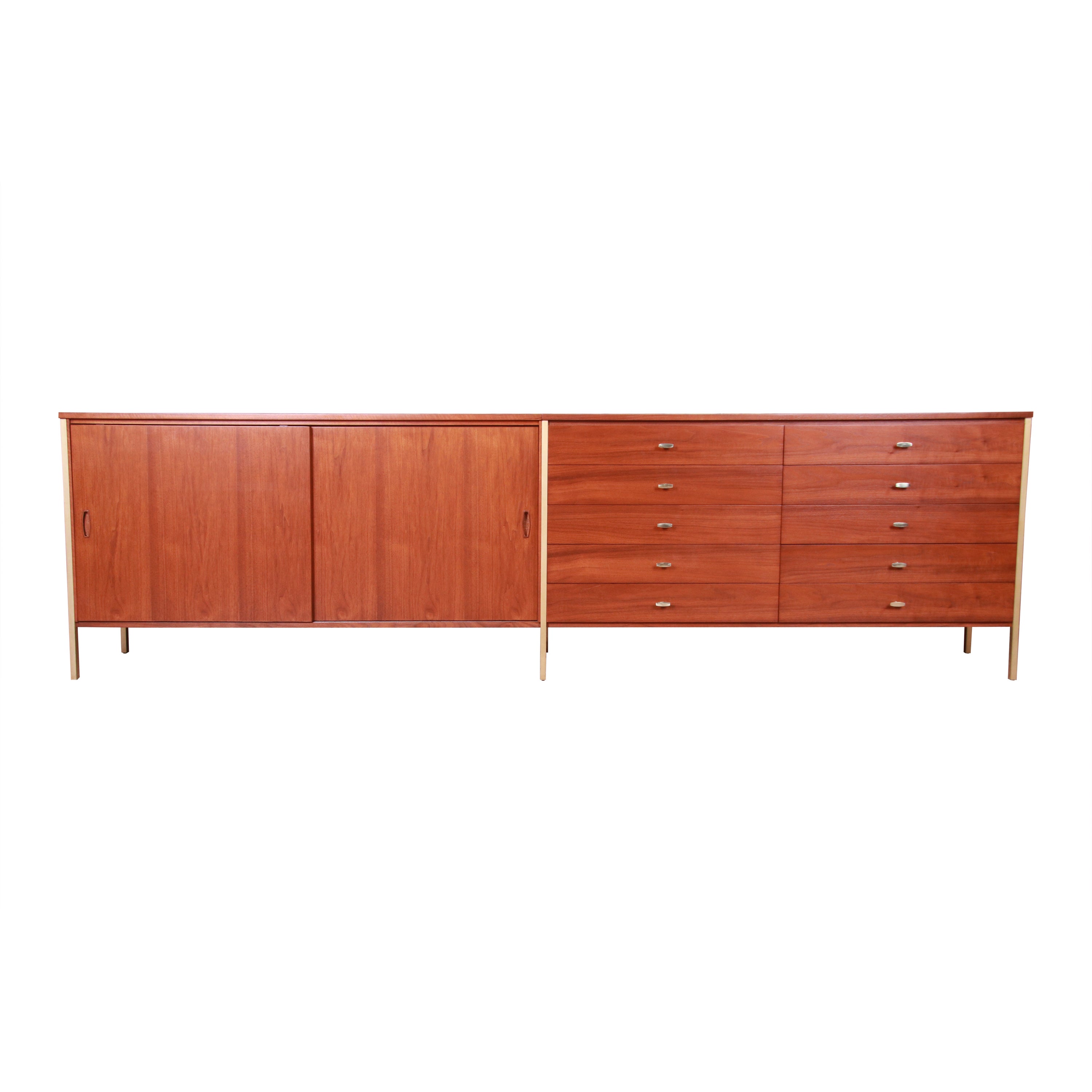 Paul McCobb Connoisseur Collection Walnut and Brass Monumental Credenza, 1950s