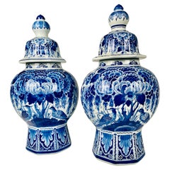Pair of Large Dutch Delft Blue and White Jars