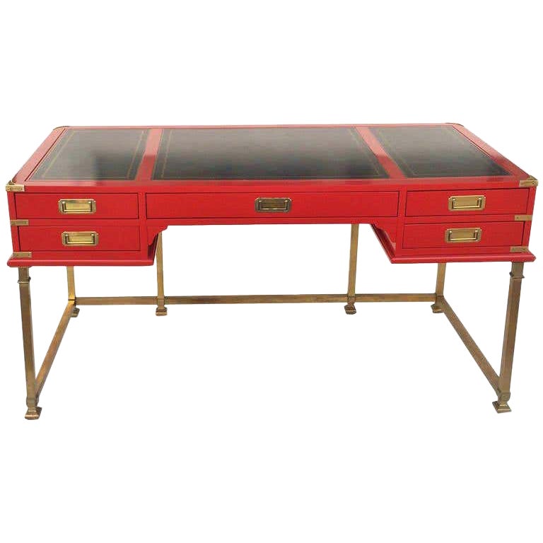 Vintage Campaign Style Writing Table/Desk Lacquered in Red