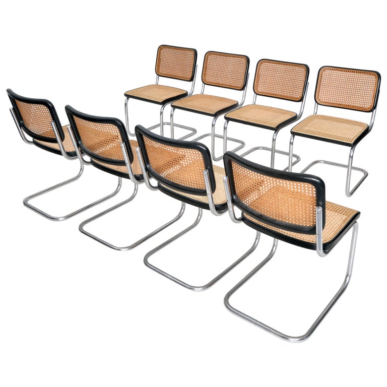 Eight Tubular Steel Cantilever Chairs by Marcel Breuer Manufactured by Thonet