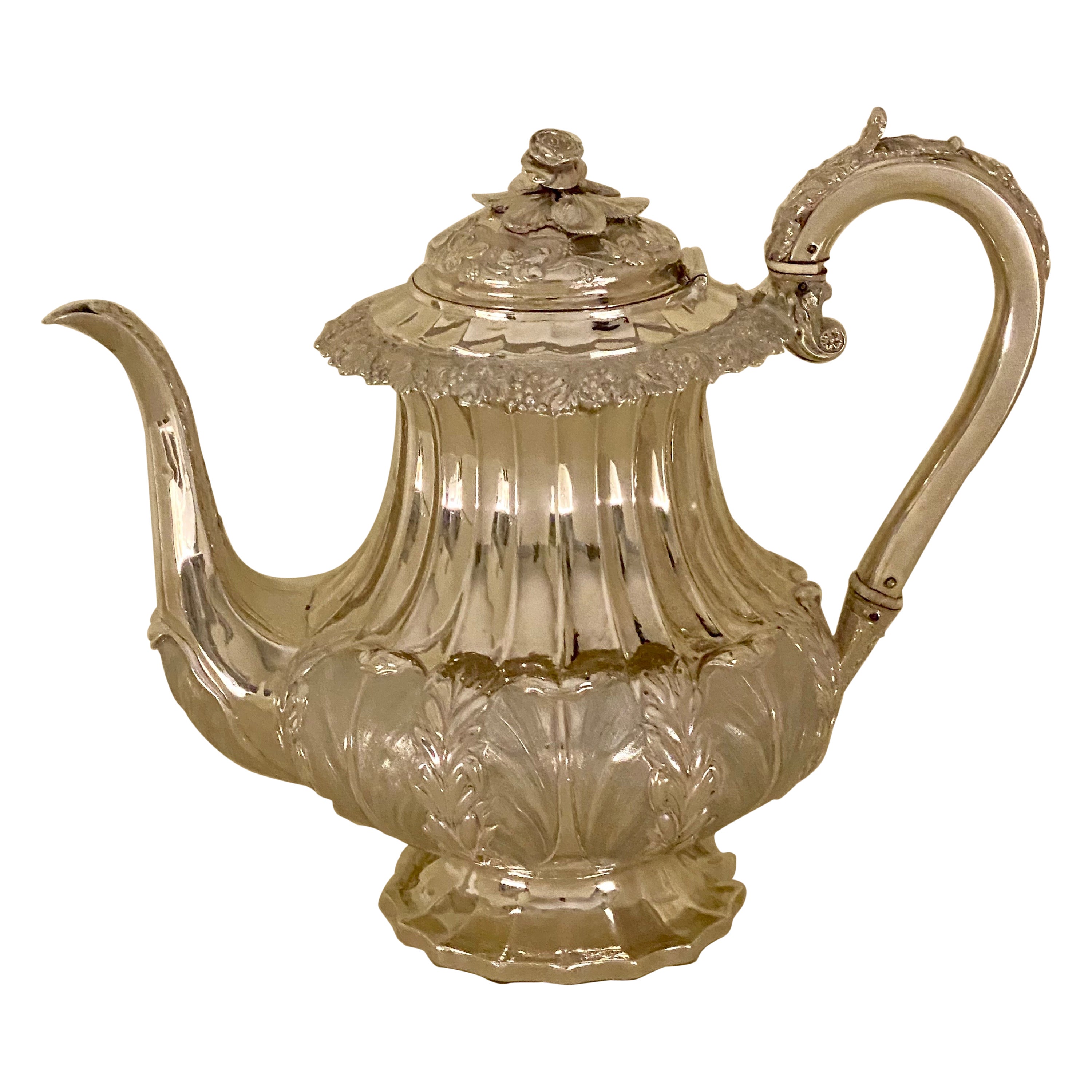 Antique William IV Sterling Silver Teapot Superb Decoration 1830