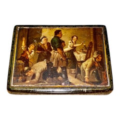 Vintage Early 19th Century Hand Painted Stobwasser Type Papier Mache Table Snuff Box